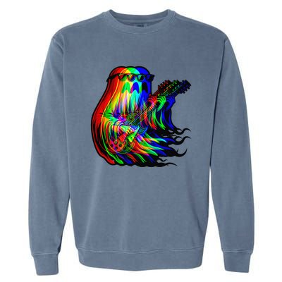 Ghost Trippy Vaporwave Electric Guitar Halloween Rock Music Garment-Dyed Sweatshirt