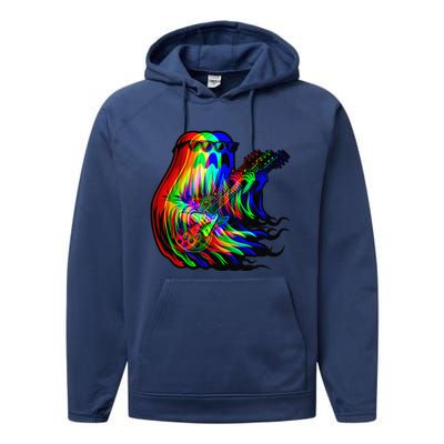 Ghost Trippy Vaporwave Electric Guitar Halloween Rock Music Performance Fleece Hoodie