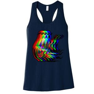 Ghost Trippy Vaporwave Electric Guitar Halloween Rock Music Women's Racerback Tank