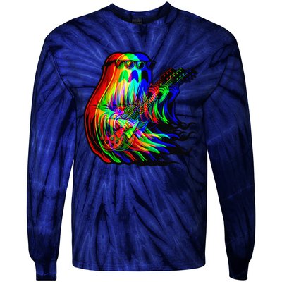 Ghost Trippy Vaporwave Electric Guitar Halloween Rock Music Tie-Dye Long Sleeve Shirt