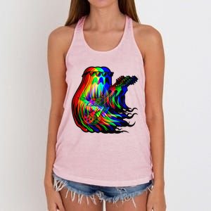 Ghost Trippy Vaporwave Electric Guitar Halloween Rock Music Women's Knotted Racerback Tank