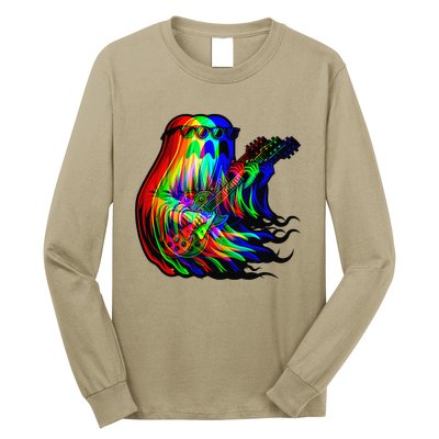 Ghost Trippy Vaporwave Electric Guitar Halloween Rock Music Long Sleeve Shirt