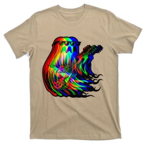 Ghost Trippy Vaporwave Electric Guitar Halloween Rock Music T-Shirt