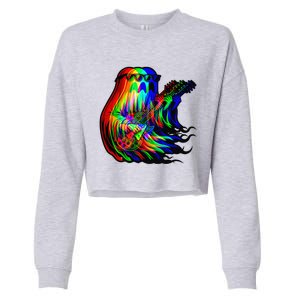 Ghost Trippy Vaporwave Electric Guitar Halloween Rock Music Cropped Pullover Crew