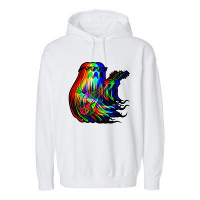 Ghost Trippy Vaporwave Electric Guitar Halloween Rock Music Garment-Dyed Fleece Hoodie