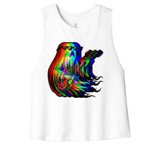 Ghost Trippy Vaporwave Electric Guitar Halloween Rock Music Women's Racerback Cropped Tank