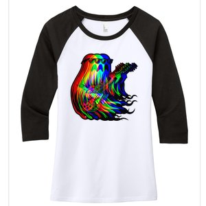 Ghost Trippy Vaporwave Electric Guitar Halloween Rock Music Women's Tri-Blend 3/4-Sleeve Raglan Shirt