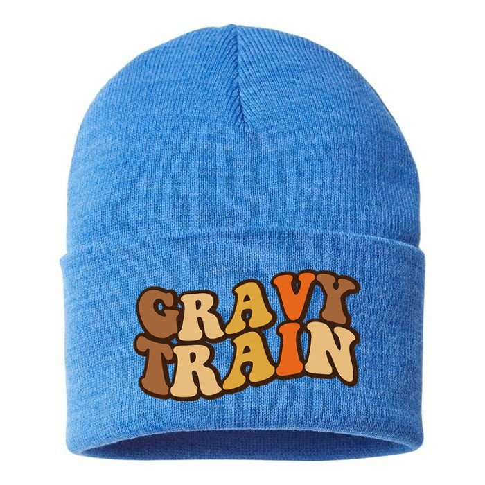 Gravy Train Vintage Thanksgiving Turkey Funny Love Gravy Sustainable Knit Beanie