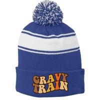 Gravy Train Vintage Thanksgiving Turkey Funny Love Gravy Stripe Pom Pom Beanie