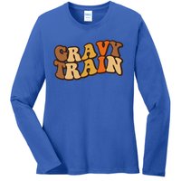 Gravy Train Vintage Thanksgiving Turkey Funny Love Gravy Ladies Long Sleeve Shirt