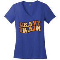 Gravy Train Vintage Thanksgiving Turkey Funny Love Gravy Women's V-Neck T-Shirt