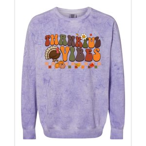 Groovy Thankful Vibes Turkey Pumpkin Fall Thanksgiving Funny Gift Colorblast Crewneck Sweatshirt