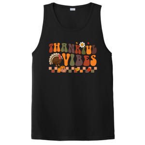 Groovy Thankful Vibes Turkey Pumpkin Fall Thanksgiving Funny Gift PosiCharge Competitor Tank