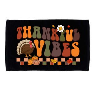 Groovy Thankful Vibes Turkey Pumpkin Fall Thanksgiving Funny Gift Microfiber Hand Towel