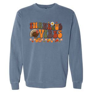 Groovy Thankful Vibes Turkey Pumpkin Fall Thanksgiving Funny Gift Garment-Dyed Sweatshirt