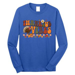 Groovy Thankful Vibes Turkey Pumpkin Fall Thanksgiving Funny Gift Long Sleeve Shirt