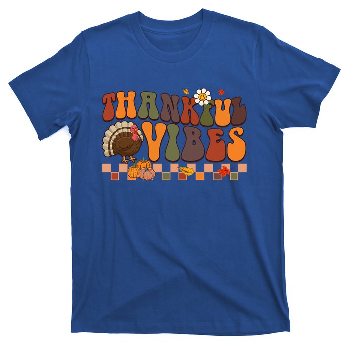 Groovy Thankful Vibes Turkey Pumpkin Fall Thanksgiving Funny Gift T-Shirt