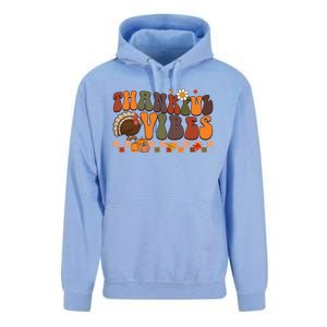 Groovy Thankful Vibes Turkey Pumpkin Fall Thanksgiving Funny Gift Unisex Surf Hoodie