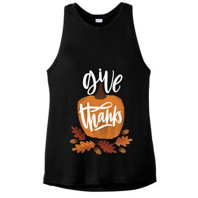 Give Thanks Vintage Fall Thanksgiving Ladies PosiCharge Tri-Blend Wicking Tank