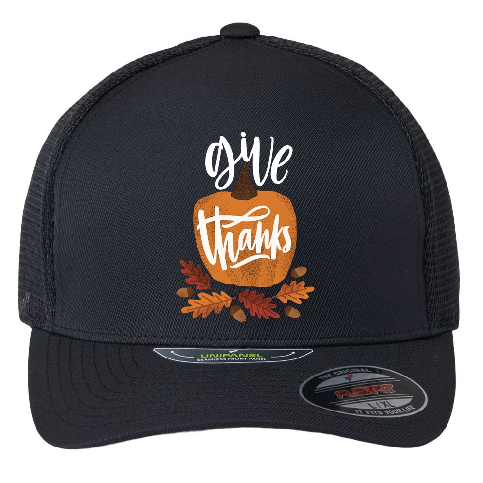 Give Thanks Vintage Fall Thanksgiving Flexfit Unipanel Trucker Cap