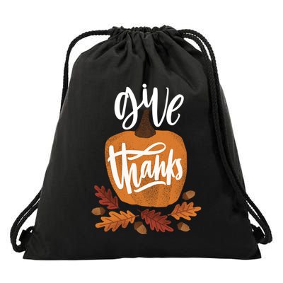 Give Thanks Vintage Fall Thanksgiving Drawstring Bag