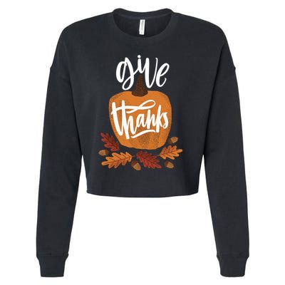 Give Thanks Vintage Fall Thanksgiving Cropped Pullover Crew
