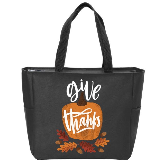 Give Thanks Vintage Fall Thanksgiving Zip Tote Bag