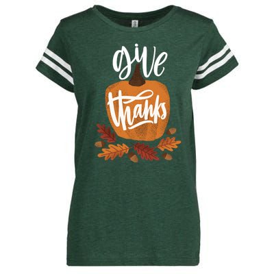 Give Thanks Vintage Fall Thanksgiving Enza Ladies Jersey Football T-Shirt