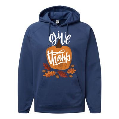 Give Thanks Vintage Fall Thanksgiving Performance Fleece Hoodie