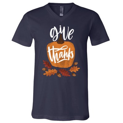 Give Thanks Vintage Fall Thanksgiving V-Neck T-Shirt