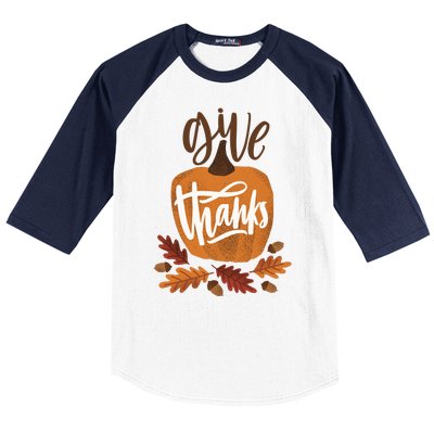 Give Thanks Vintage Fall Thanksgiving Baseball Sleeve Shirt