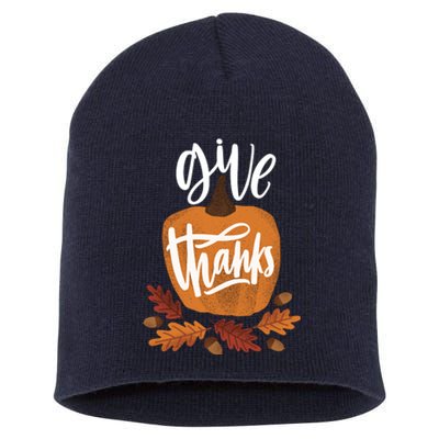 Give Thanks Vintage Fall Thanksgiving Short Acrylic Beanie