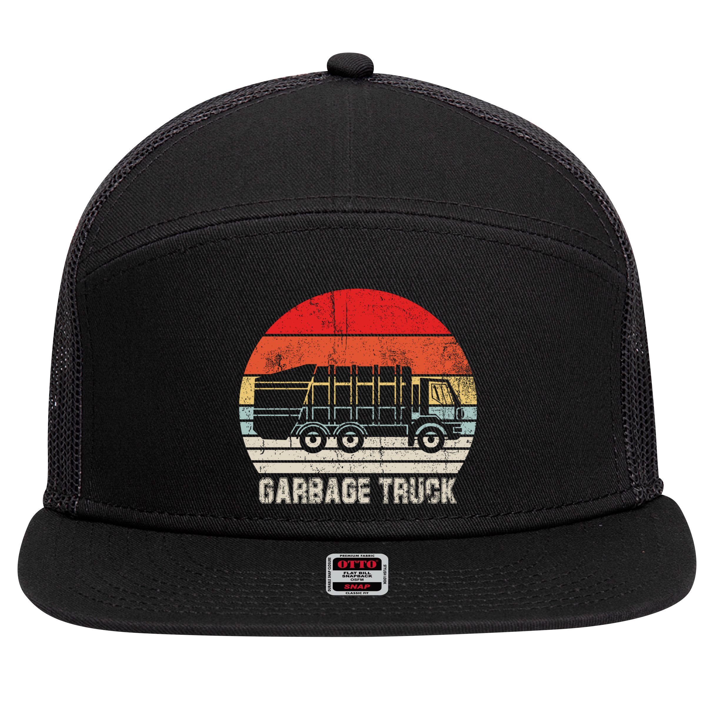 Garbage Truck Vintage Retro 7 Panel Mesh Trucker Snapback Hat