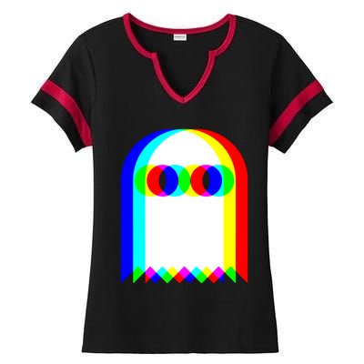 Ghost Trippy Vaporwave Halloween Techno Rave EDM Music Party Ladies Halftime Notch Neck Tee