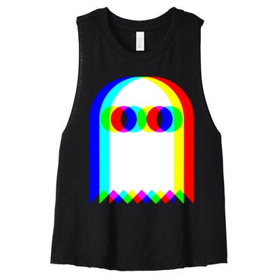 Ghost Trippy Vaporwave Halloween Techno Rave EDM Music Party Women's Racerback Cropped Tank