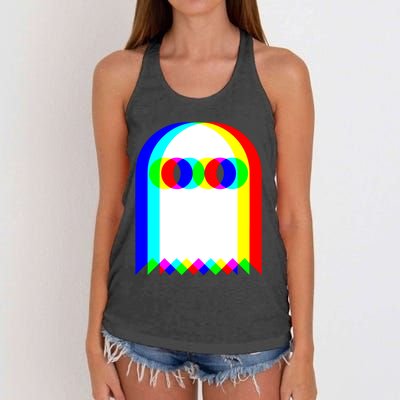 Ghost Trippy Vaporwave Halloween Techno Rave EDM Music Party Women's Knotted Racerback Tank