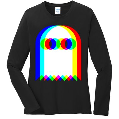 Ghost Trippy Vaporwave Halloween Techno Rave EDM Music Party Ladies Long Sleeve Shirt