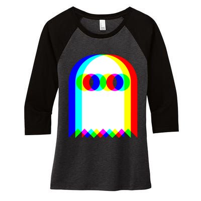 Ghost Trippy Vaporwave Halloween Techno Rave EDM Music Party Women's Tri-Blend 3/4-Sleeve Raglan Shirt