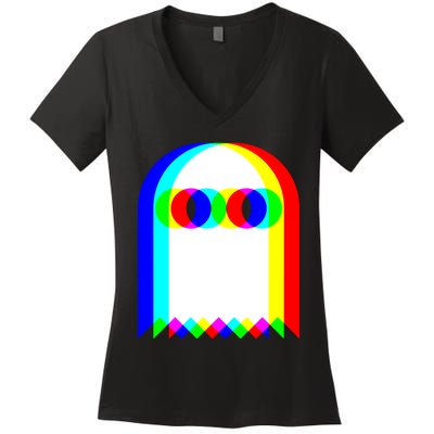 Ghost Trippy Vaporwave Halloween Techno Rave EDM Music Party Women's V-Neck T-Shirt