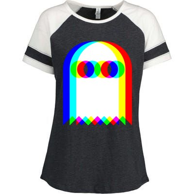 Ghost Trippy Vaporwave Halloween Techno Rave EDM Music Party Enza Ladies Jersey Colorblock Tee