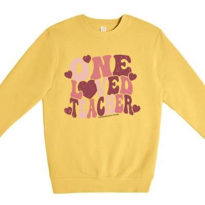 Groovy Teacher Valentines Day Hearts Retro One Loved Teacher Gift Premium Crewneck Sweatshirt