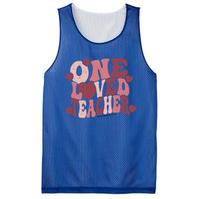 Groovy Teacher Valentines Day Hearts Retro One Loved Teacher Gift Mesh Reversible Basketball Jersey Tank