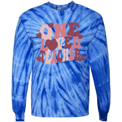 Groovy Teacher Valentines Day Hearts Retro One Loved Teacher Gift Tie-Dye Long Sleeve Shirt