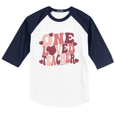 Groovy Teacher Valentines Day Hearts Retro One Loved Teacher Gift Baseball Sleeve Shirt