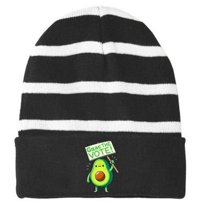 Guac The Vote Funny Avocado Voting Election Striped Beanie with Solid Band