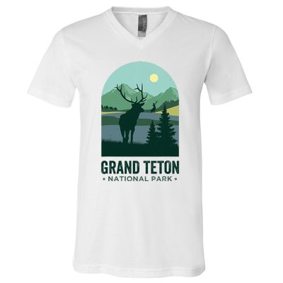 Grand Tetons Vintage Elks Grand Teton National Park V-Neck T-Shirt