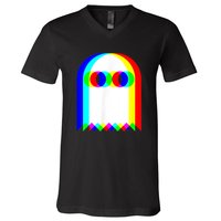 Ghost Trippy Vaporwave Halloween Techno Rave Edm Music Party V-Neck T-Shirt