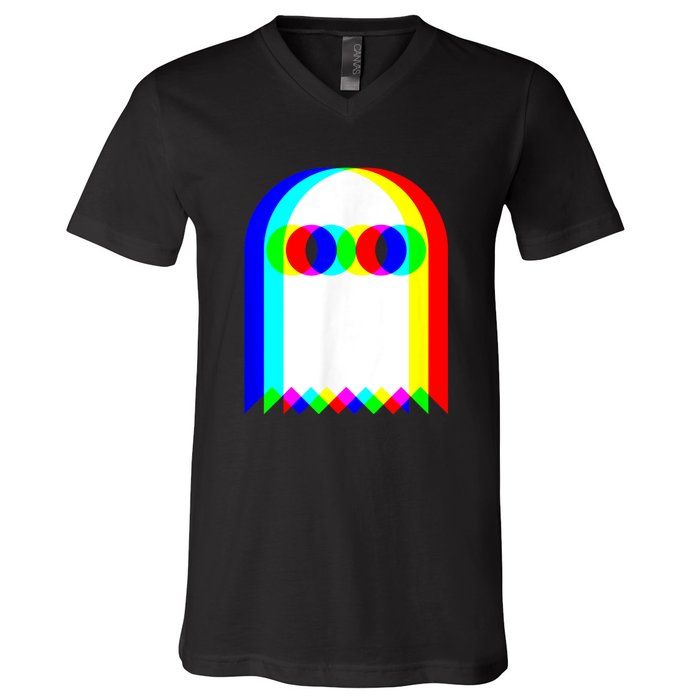 Ghost Trippy Vaporwave Halloween Techno Rave Edm Music Party V-Neck T-Shirt