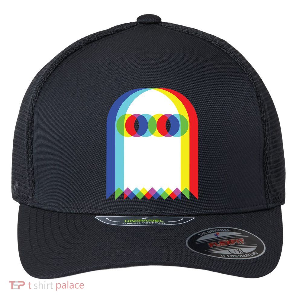Ghost Trippy Vaporwave Halloween Techno Rave Edm Music Party Tank Top Flexfit Unipanel Trucker Cap
