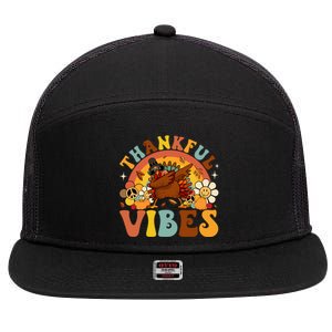 Groovy Thankful Vibes Dabbing Turkey Autumn Thanksgiving Gift 7 Panel Mesh Trucker Snapback Hat